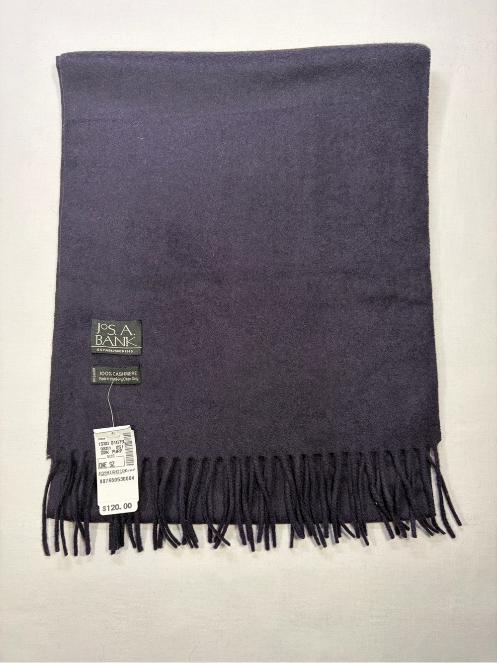 Jos. A. Bank Men's Deep Purple Cashmere Fringed Scarf